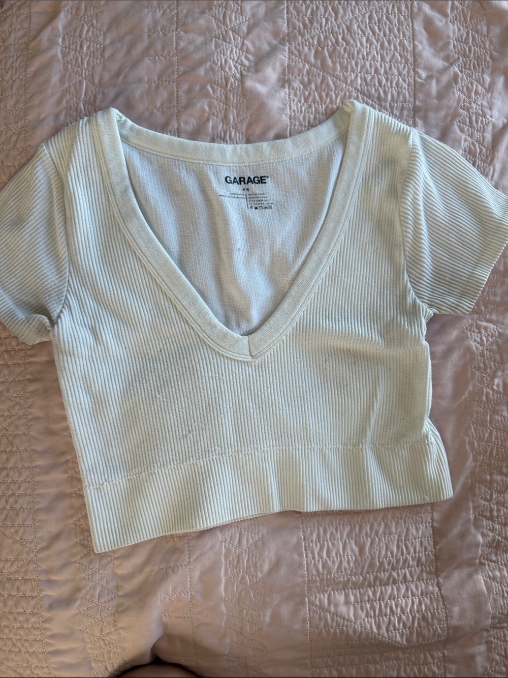 Garage Cream Ribbed V-Neck Crop Top
